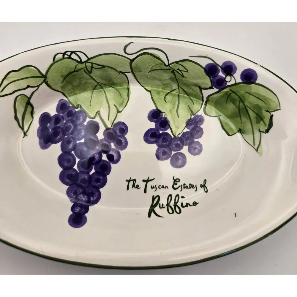 Vintage Olive Oil Ceramic‎ Plate Of The Tuscan Estates Of Ruffino Grape Vines...